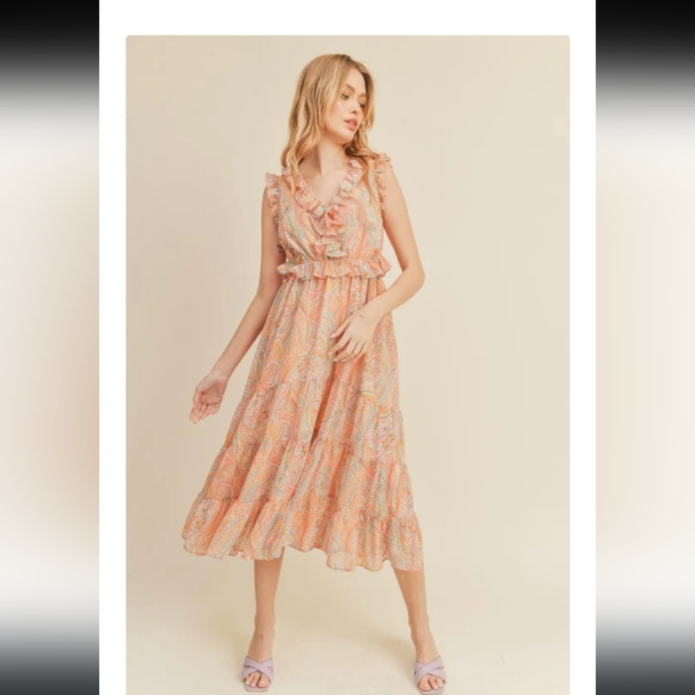 &Merci Floral Ruffle Midi Dress